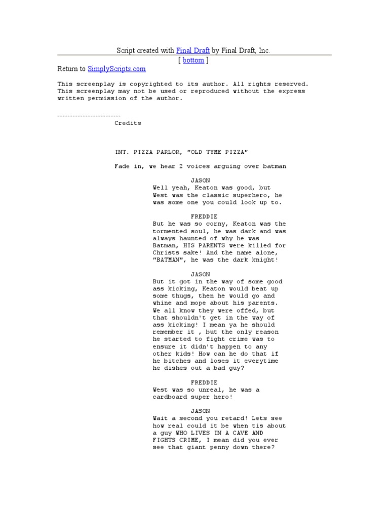 Script Created With by Final Draft, Inc. Return To | PDF | Batman | Leisure