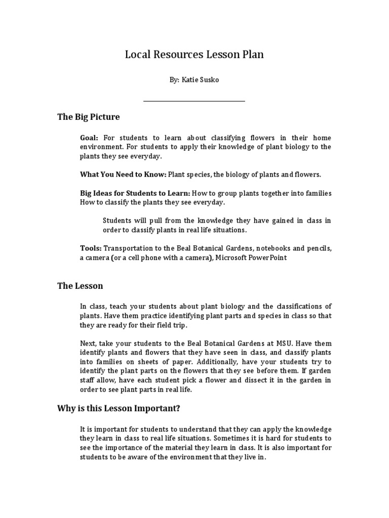 Classifying Local Flowers Lesson Plan | PDF
