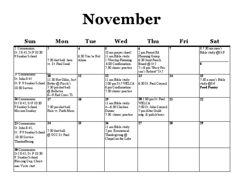 November Church Events Schedule | PDF