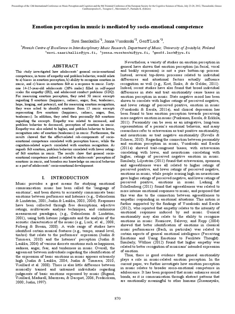 Emotion Perception in Music | PDF | Empathy | Emotions