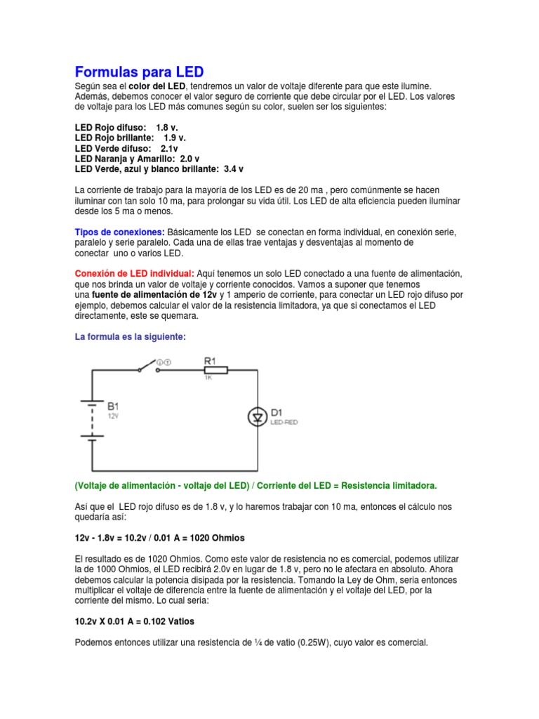 Formulas Para LED Diodo emisor de luz Voltio