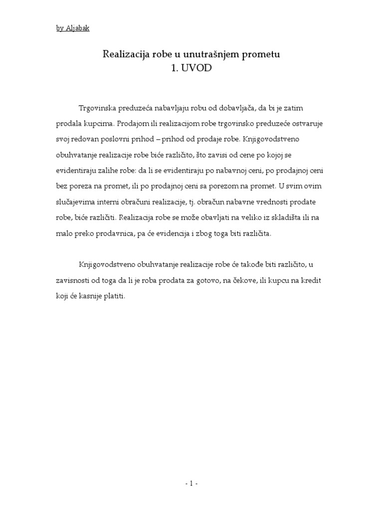 Realizacija Robe U Unutrašnjem Prometu | PDF