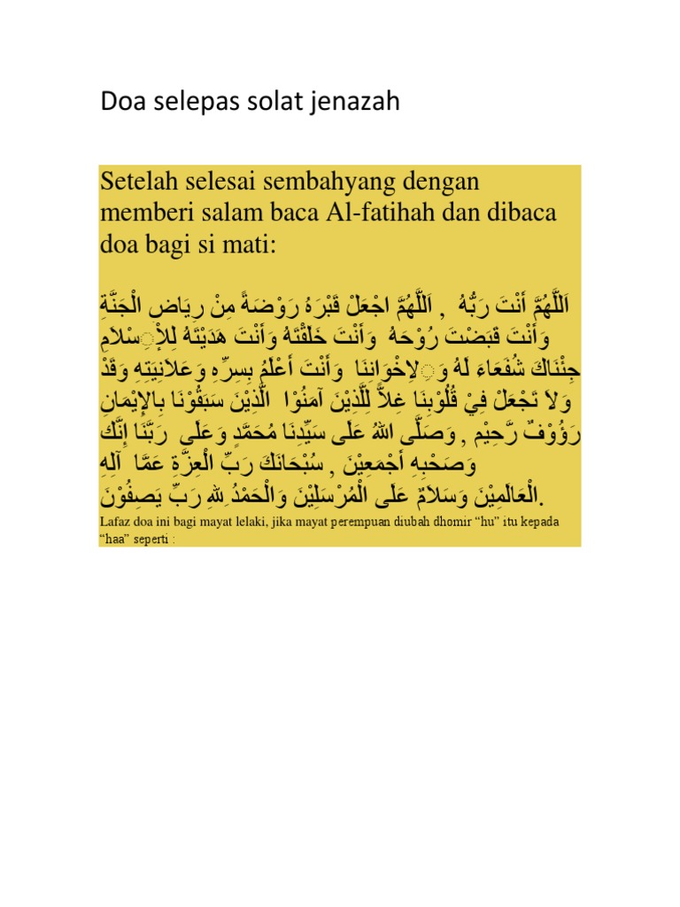 Doa Selepas Solat Jenazah