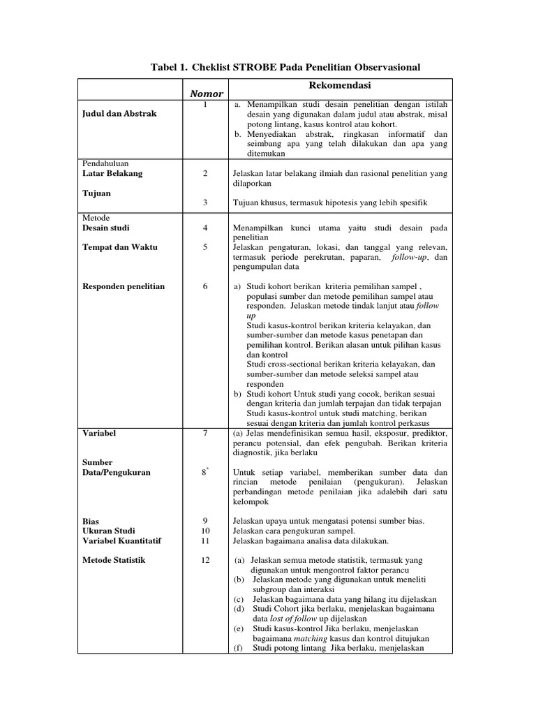 Checklist STROBE untuk Penelitian Observasional | PDF