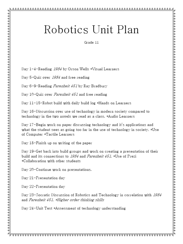 Grade 11 Robotics Unit Plan Overview | PDF