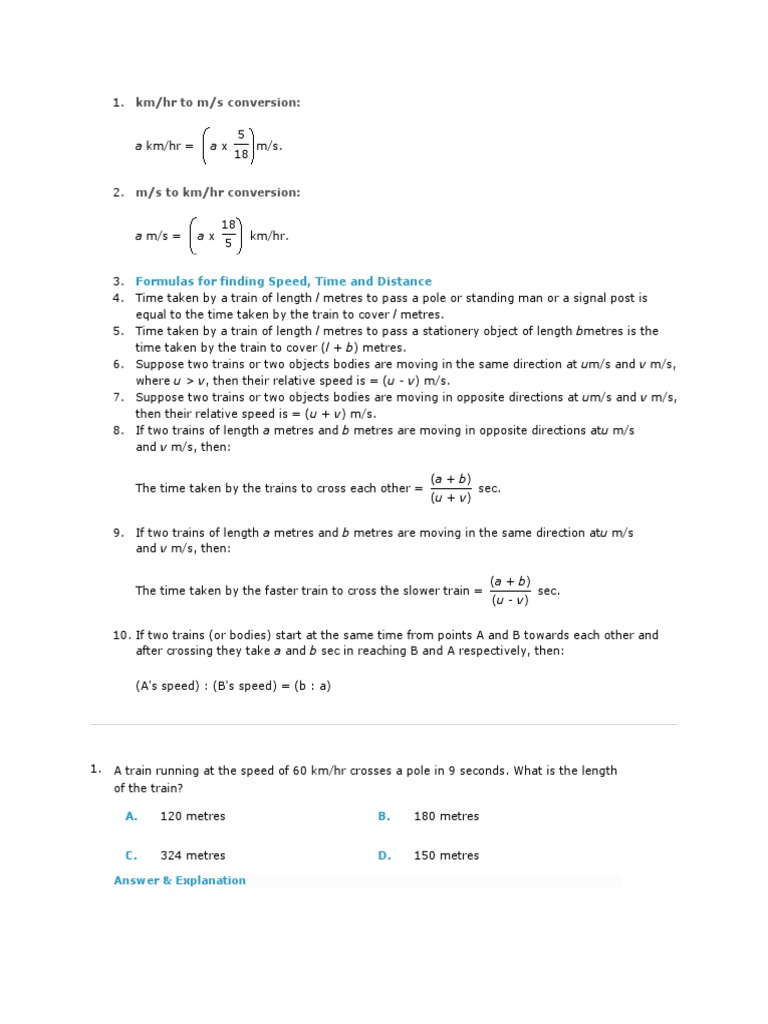 Aptitude Formulas PDF Speed Metre