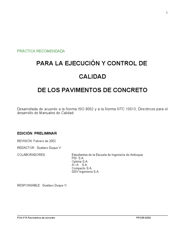 Control de Calidad en Pavimentos de Concreto | PDF | Hormigón | Cemento
