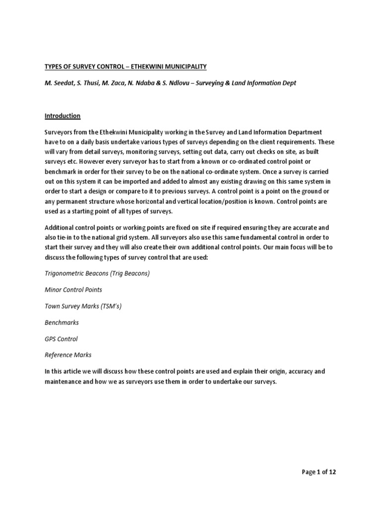 Types of Survey Control | PDF