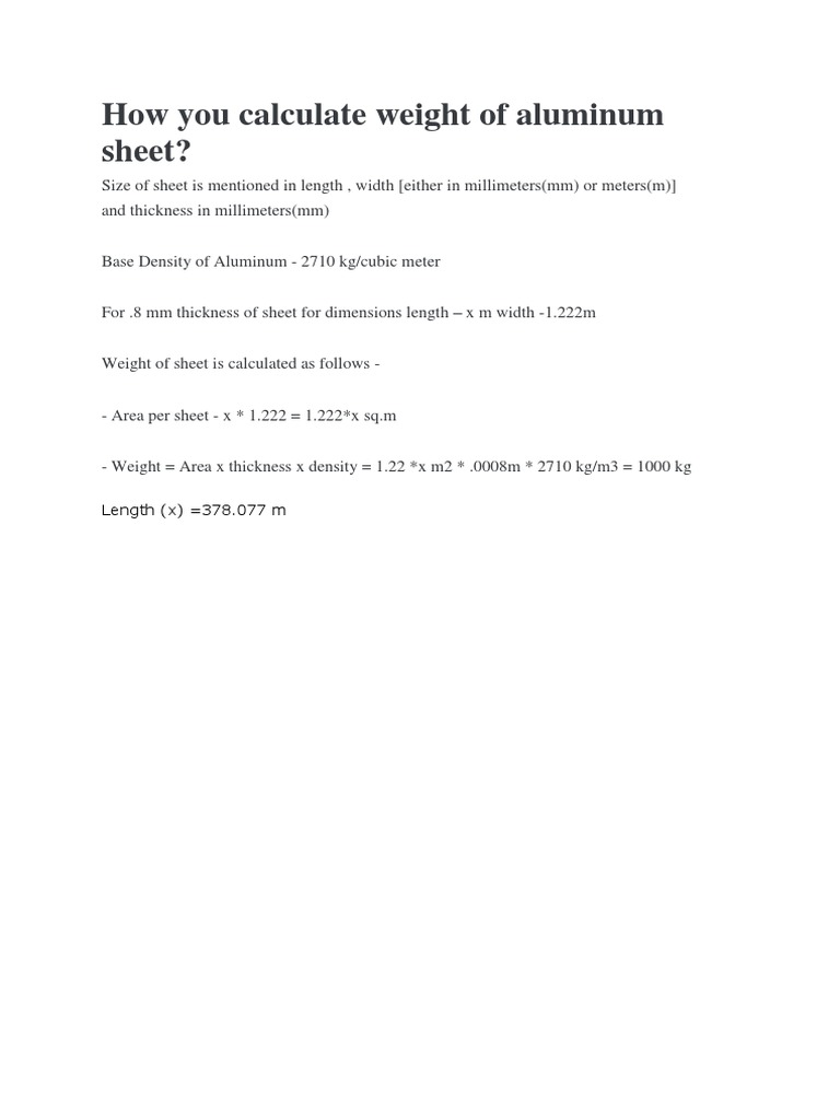 Aluminum Sheet Weight Calculation Guide | PDF