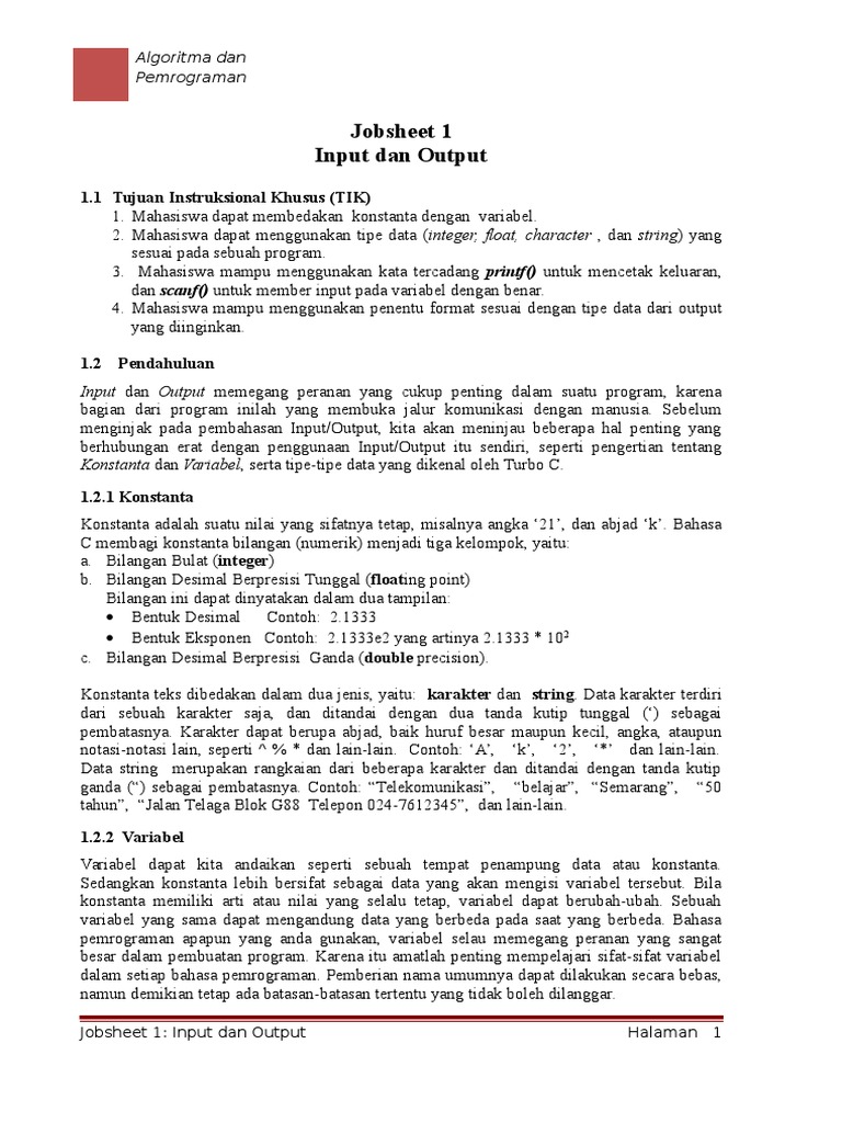 Input dan Output dalam Pemrograman C | PDF