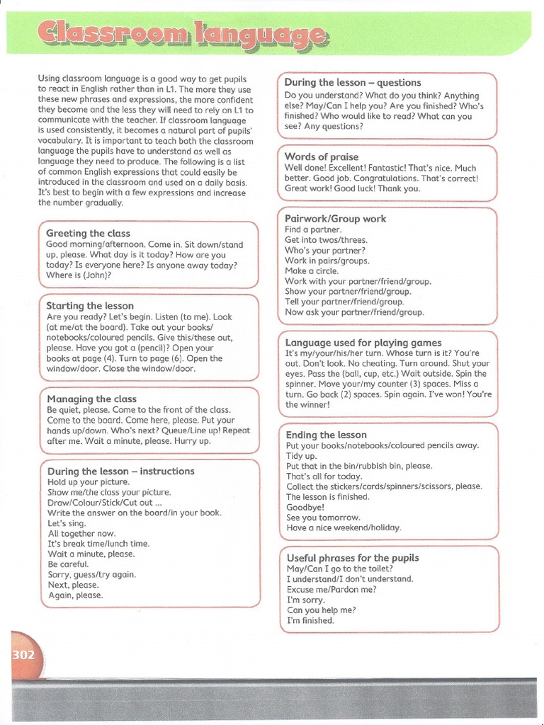 Classroom Language and Games | PDF | Foreign Language Studies