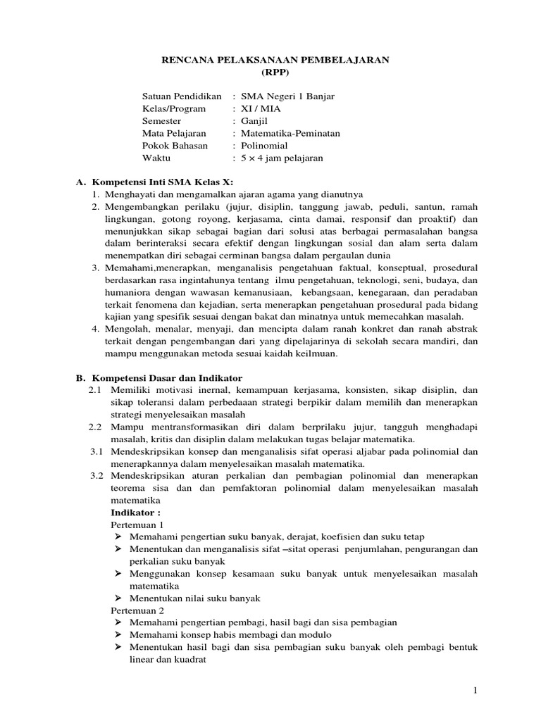 Rpp Bab 1 Polinomial Ok