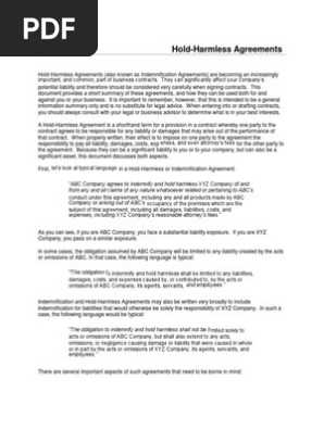 Hold-Harmless or Indemnification Agreement