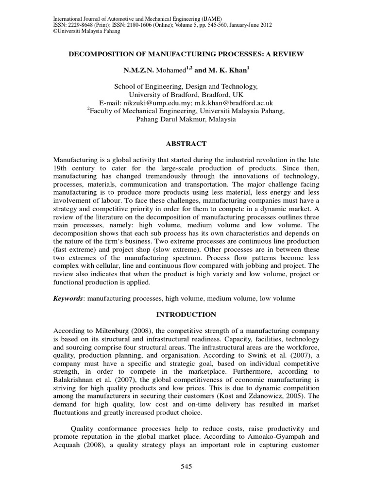 Decomposition of Manufacturing Processes A Review | PDF | Automation ...