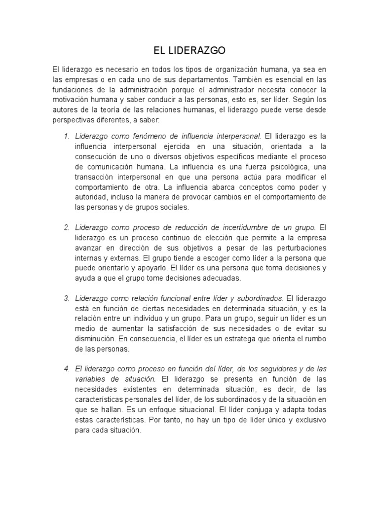 Teorías y Tipos de Liderazgo Efectivo | PDF | Liderazgo | Toma de ...