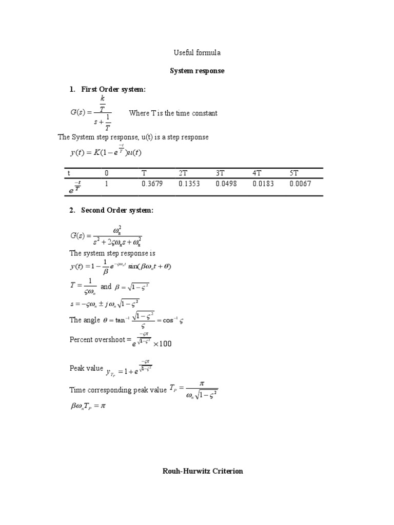 System Response 1. First Order System:: T K S G | PDF | Science ...