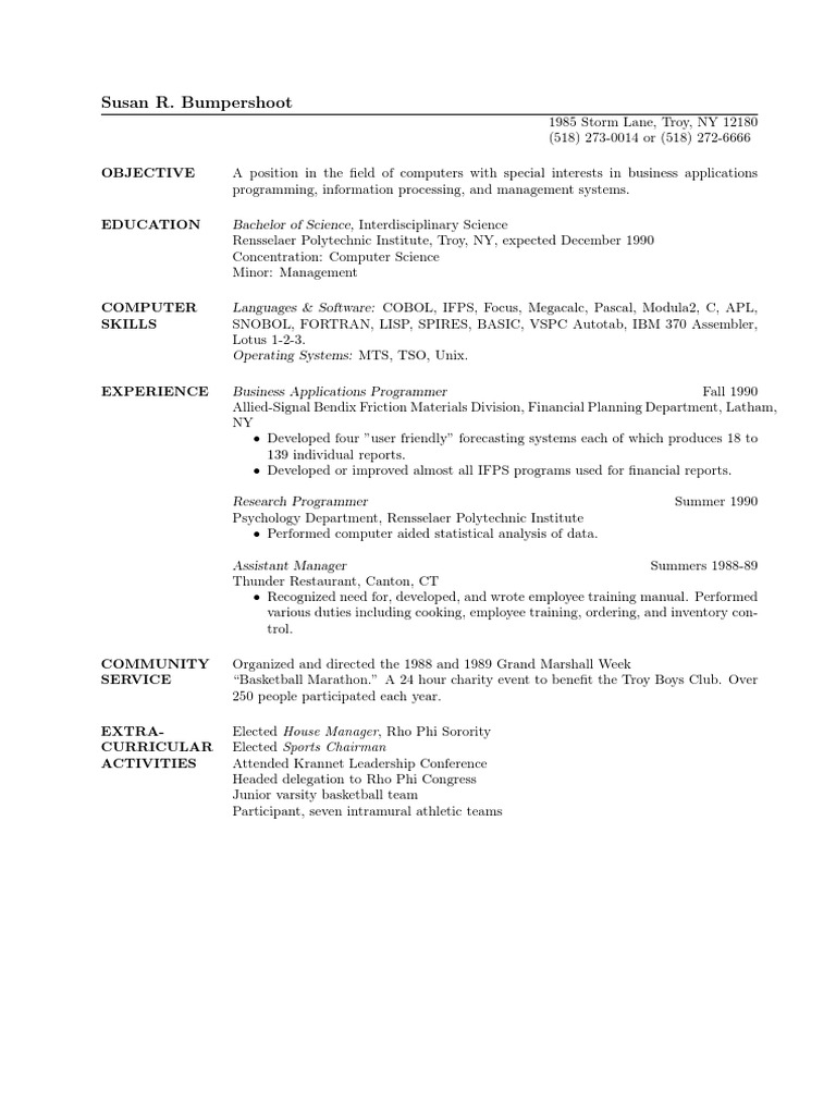 Business Applications Programmer Resume | PDF