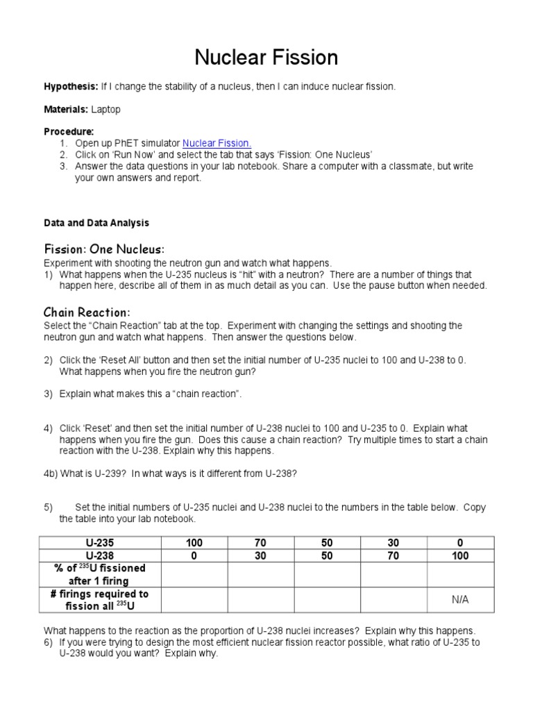 phet nuclear fission Nuclear Reactor Nuclear Fission