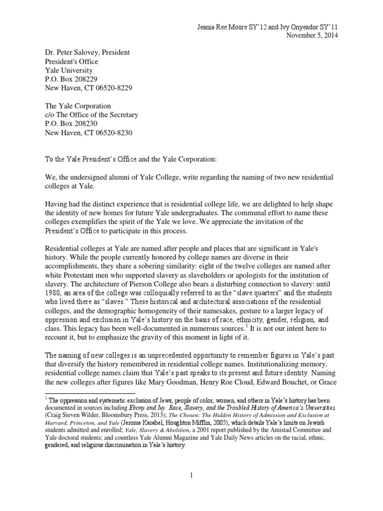 Open Letter to President Salovey and the Yale Corporation