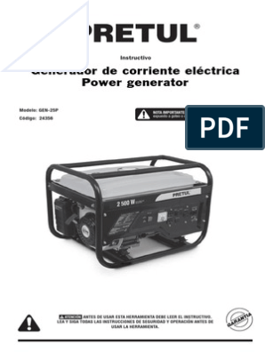 Generador Eléctrico a Gasolina Pretul, Modelo GEN-25P, de 2500 W