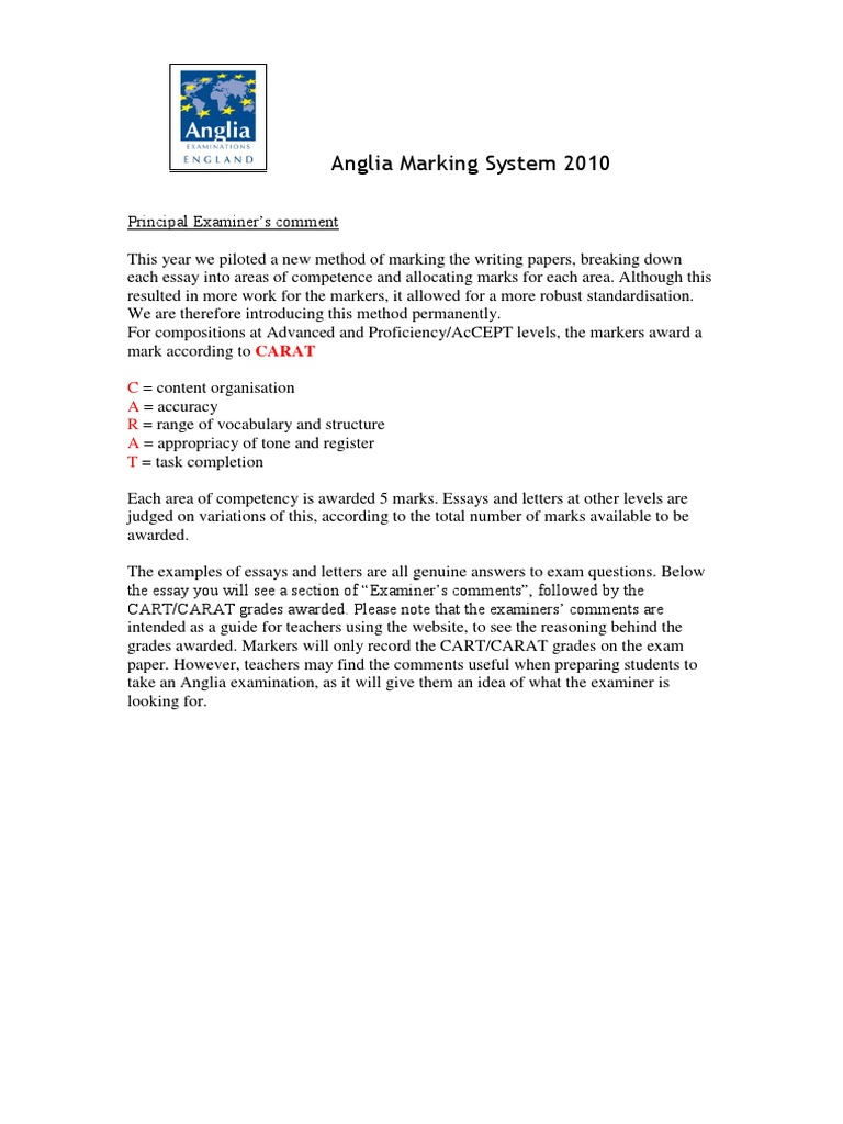 Anglia Marking System Overview 2010 | PDF | Test (Assessment) | English ...