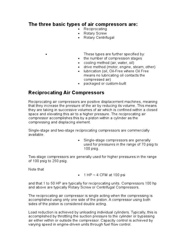 Working of Air Compressor - Types - Control Techniques