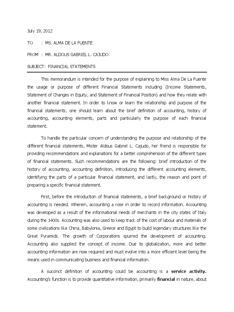 Memorandum | Equity (Finance) | Financial Statement