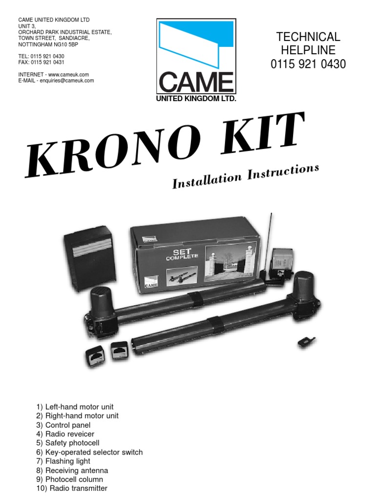 CAME KRONO Gate Installation Manual | PDF | Electrical Connector ...