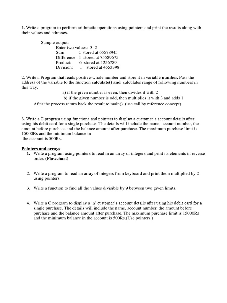 Pointers and Arrays 1. Write A Program Using Pointers To Read in An ...