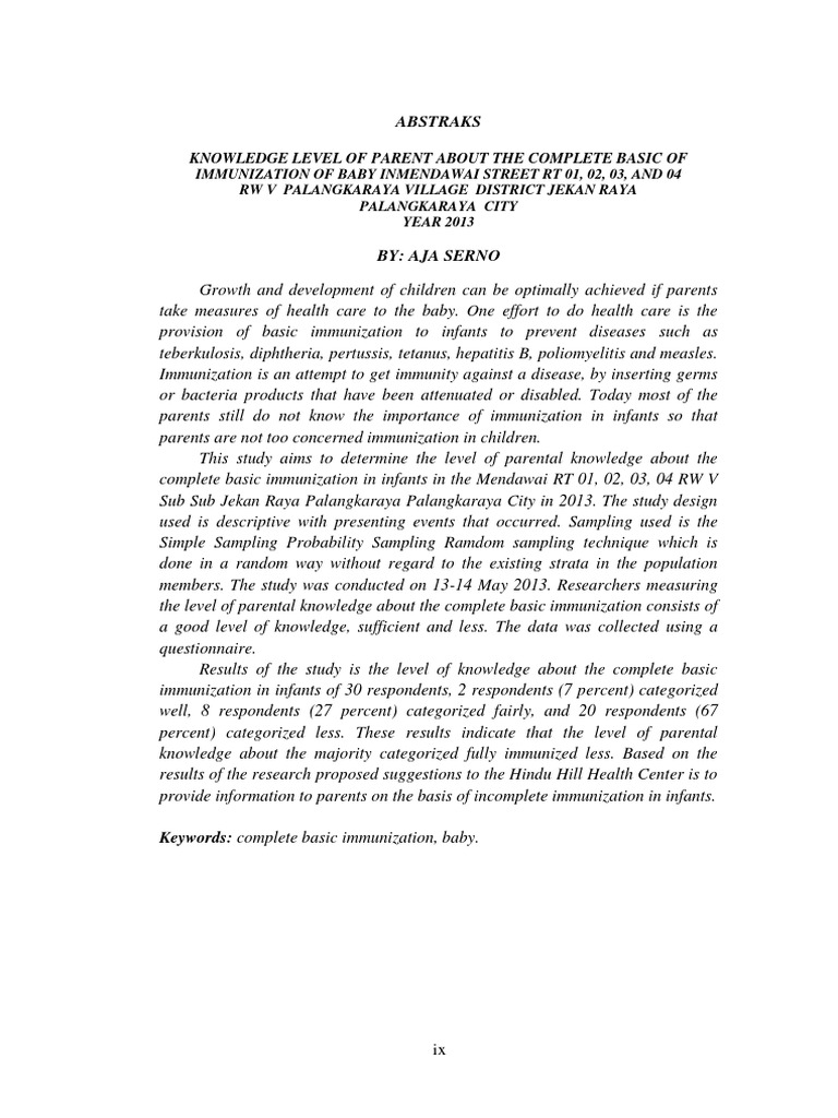Abstraks: Knowledge Level of Parent About The Complete Basic OF | PDF