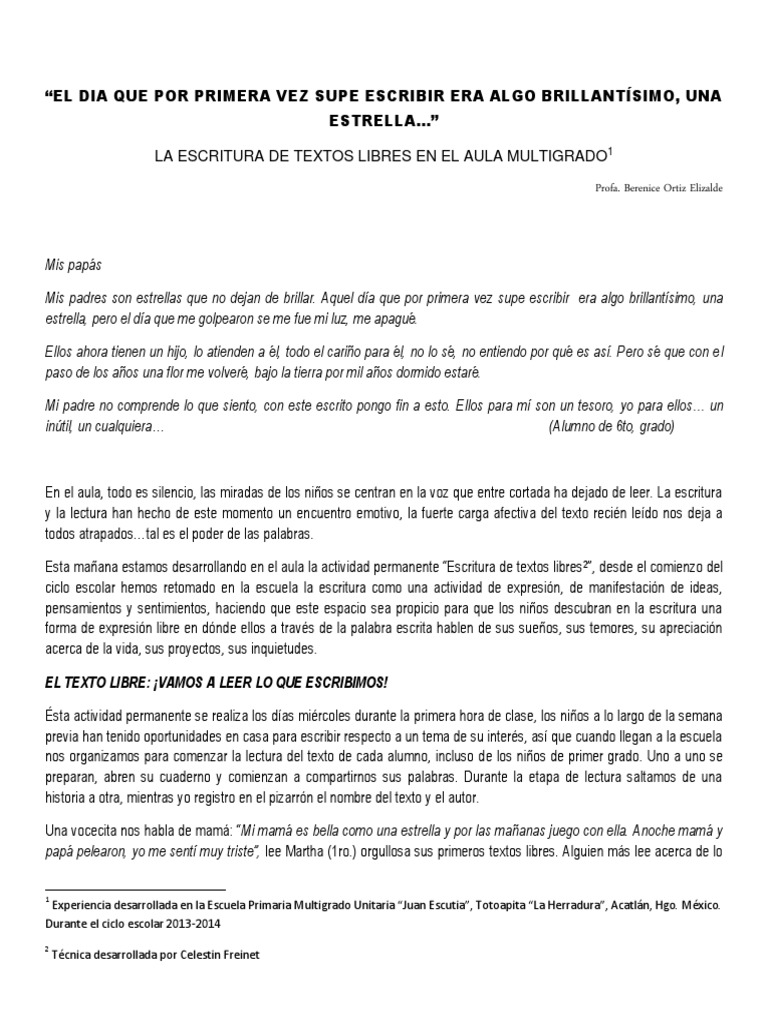 Escritura de Textos Libres en Primaria | PDF | Lectura (proceso ...