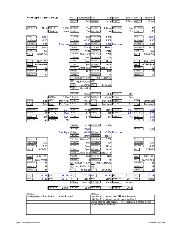 Prototype Chassis Setup Specifications | PDF | Transportation ...