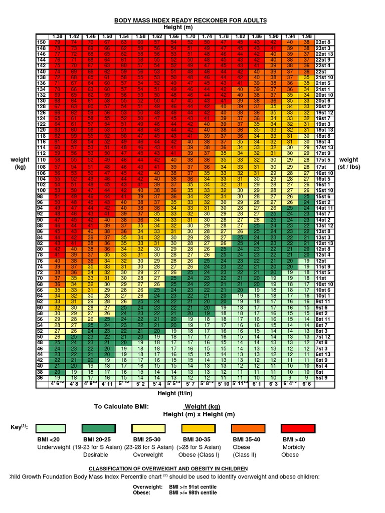 BMI Chart Metric and Imperial PDF Cooking Food Wine Wellness
