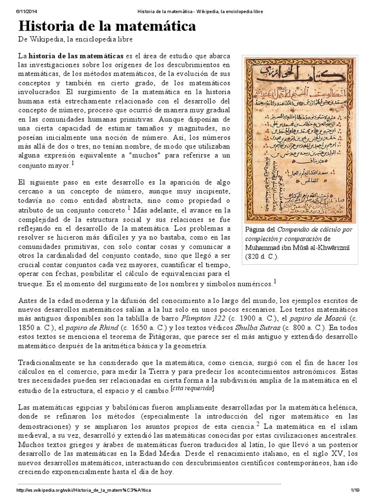 Historia de La Matemática - Wikipedia, La Enciclopedia Libre | PDF ...