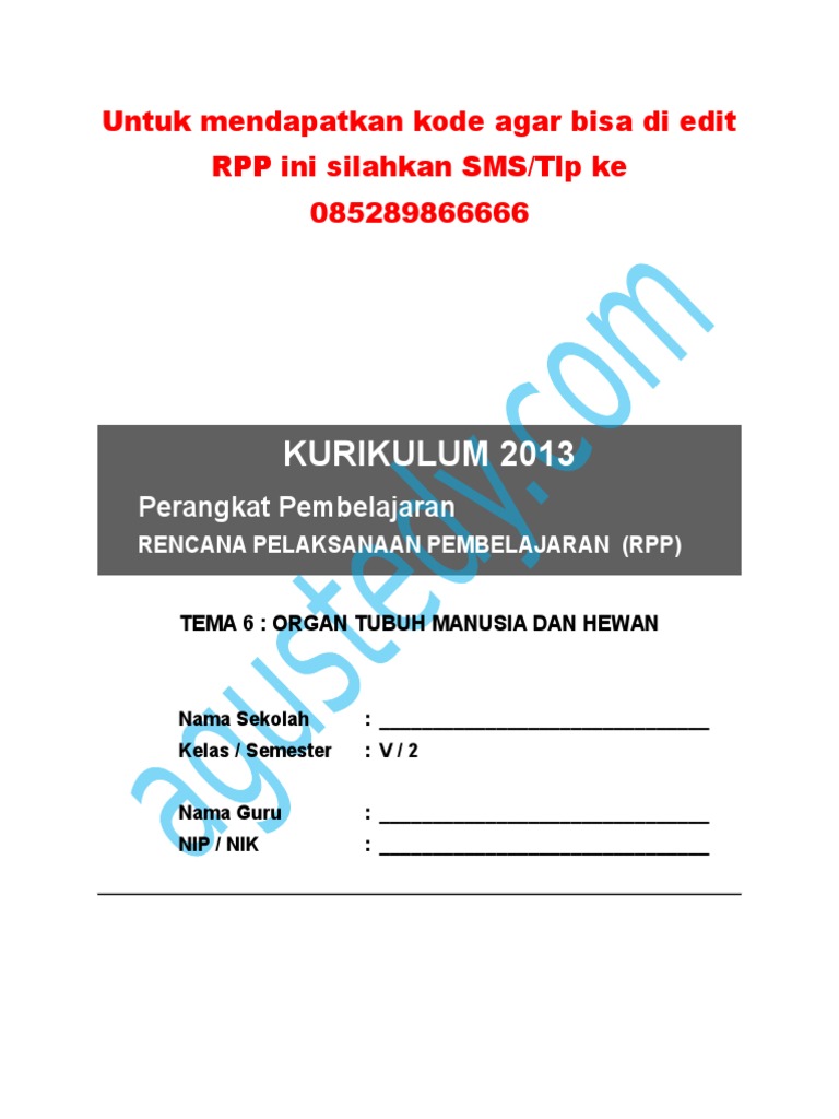 Rpp Sd Kelas 5 Semester 2 Organ Tubuh Manusia Dan Hewa