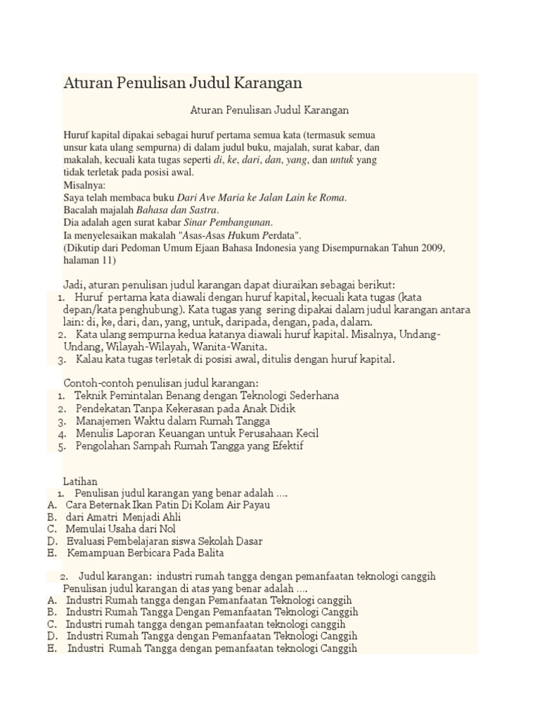 Aturan Penulisan Judul Karangan Pdf