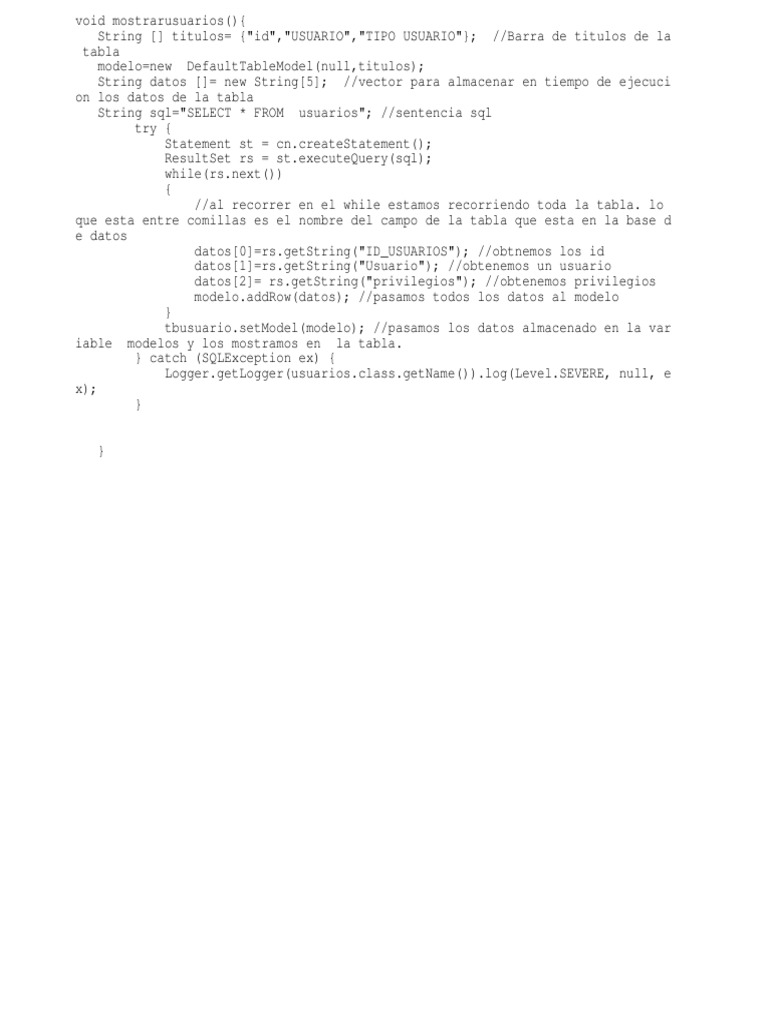 Mostrar Datos en Java | PDF