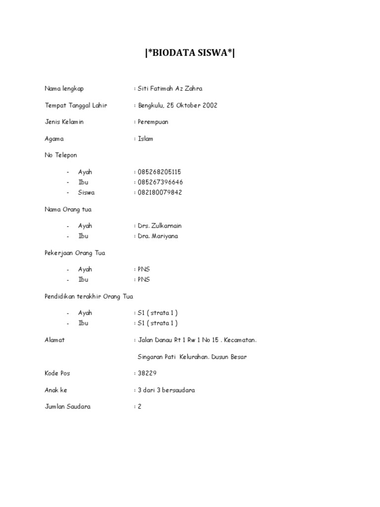 Biodata Siswa