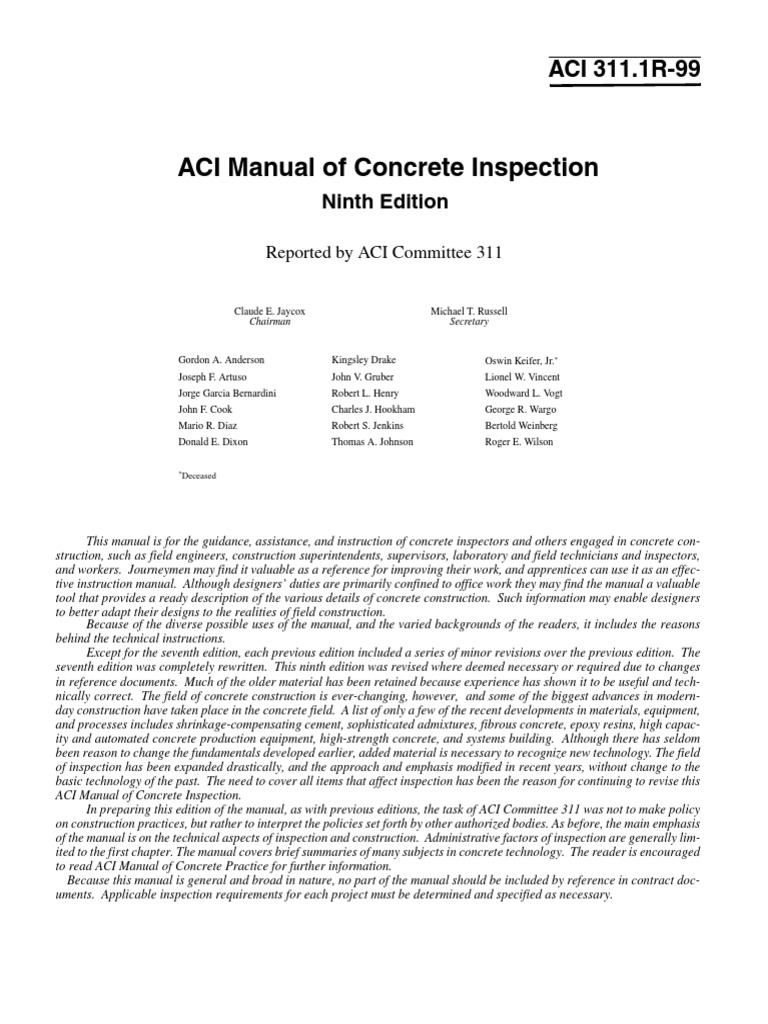 ACI Manual of Concrete Inspection 9th Ed. | PDF | Concrete | Business