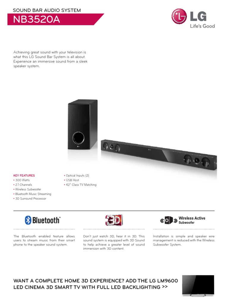 LG Hts Nb3520a Spec Sheet | PDF | Loudspeaker | Audio Electronics
