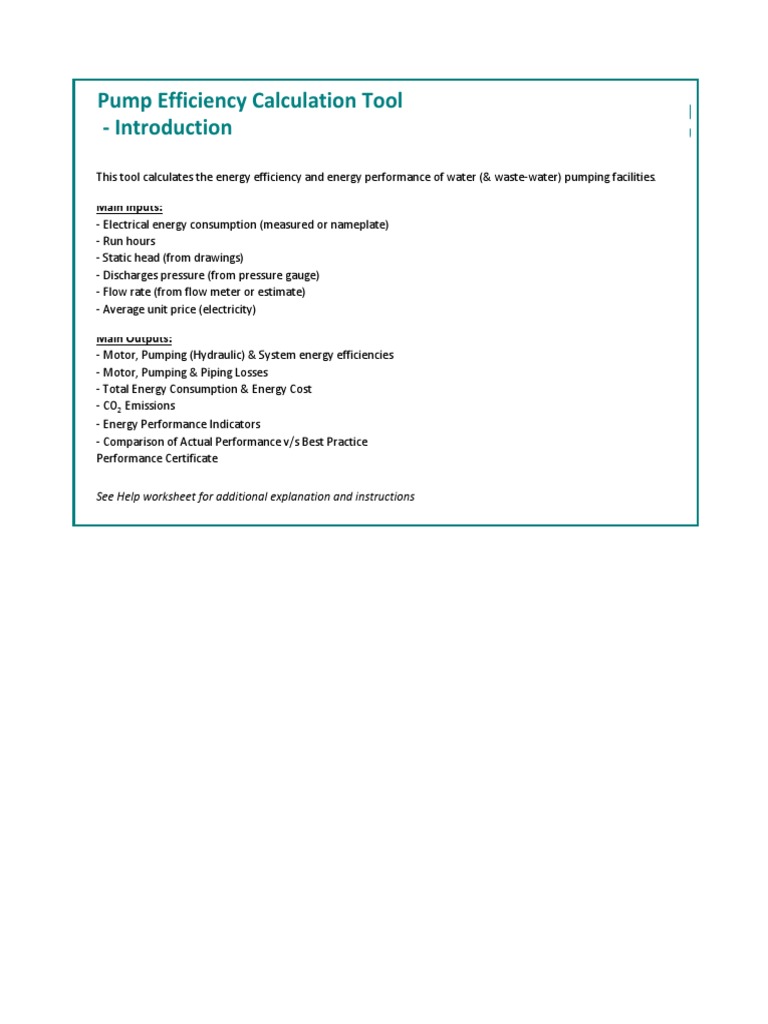 Pump Energy Efficiency Calculation Tool | PDF