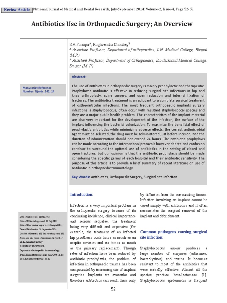 Antibiotics Use in Orthopaedic Surgery An Overview | PDF | Methicillin ...