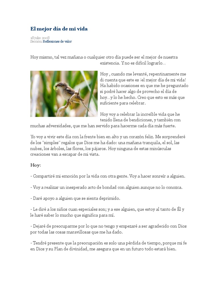 Hoy es el mejor día de mi vida | PDF | Dios | Invalidez