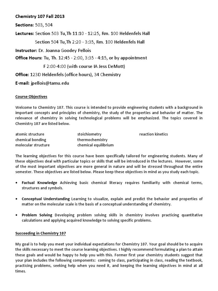Chem 107 Fall 2013 Syllabus And Schedule Pdf Textbook Chemistry