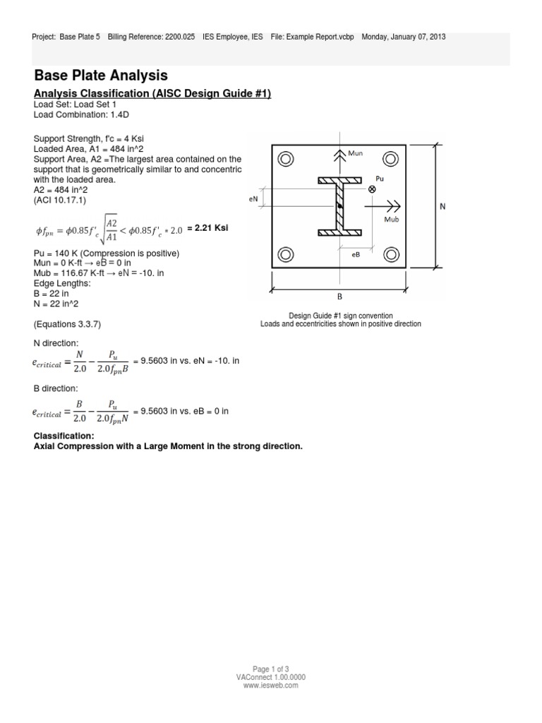 Base Plate Report Sample Aisc Bending Classical Mechanics