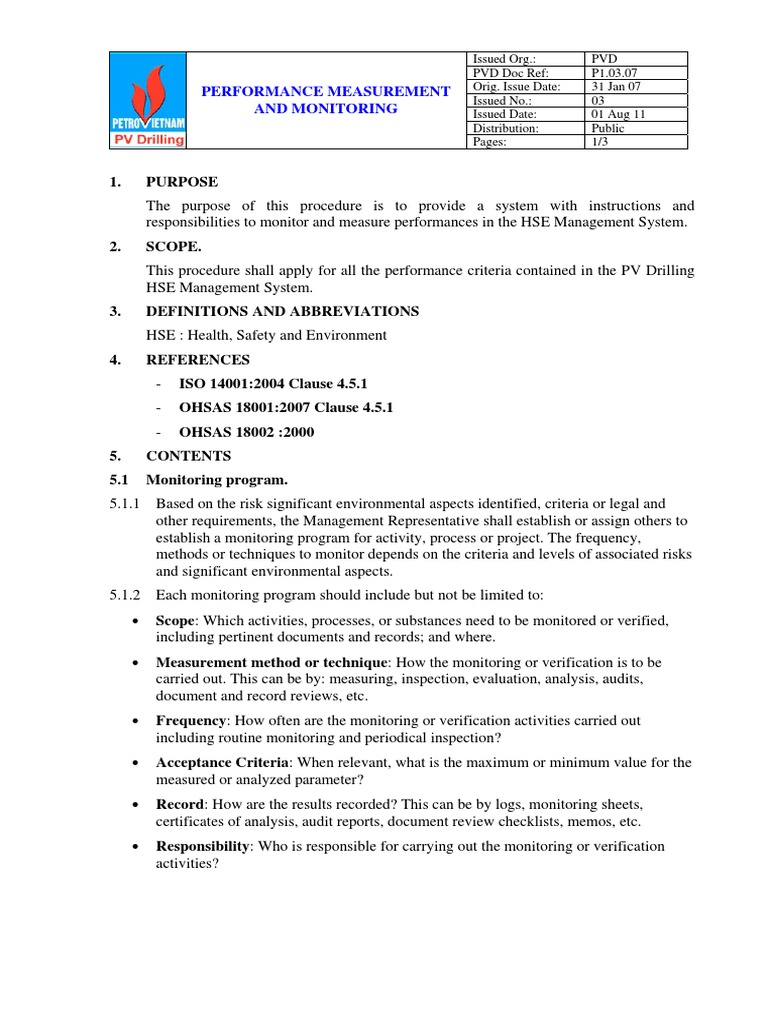 HSE Performance Measurement Procedure | PDF | Verification And ...
