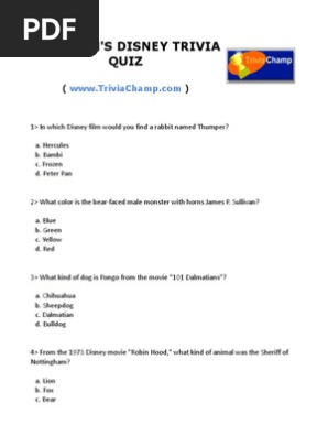 Disney Quiz For 7 Year Olds