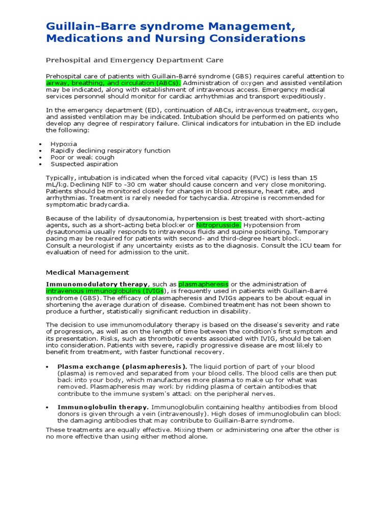 GBS Management, Medications and Nursing Considerations Clinical