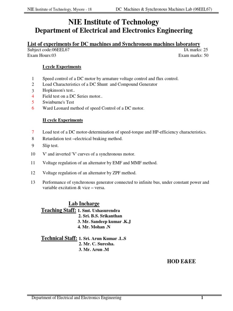 DC Machines Lab Manual Download Free PDF Electric Motor Voltage