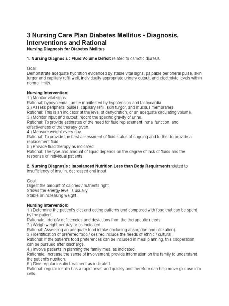 3 Nursing Care Plan Diabetes Mellitus | Download Free PDF | Dehydration ...